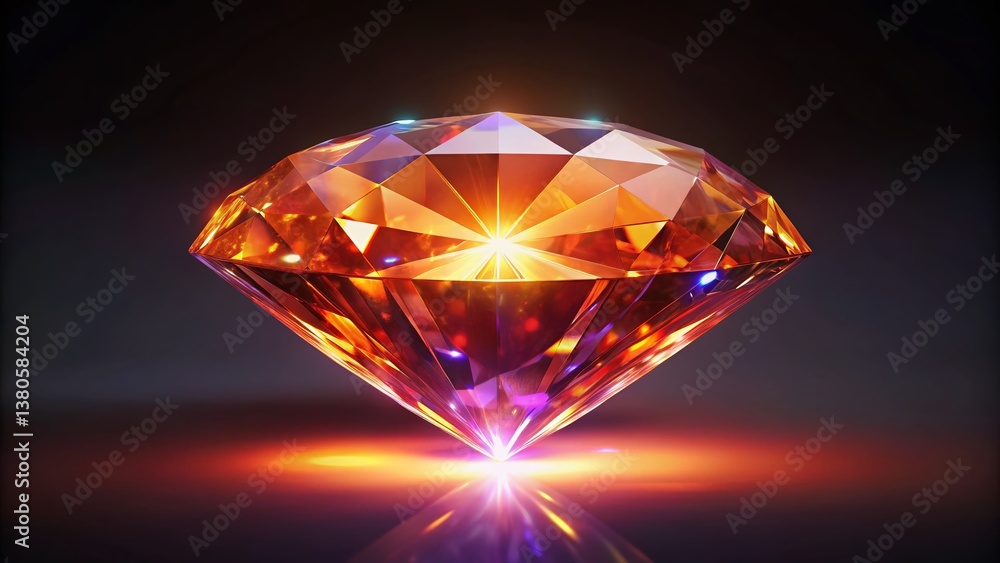 Sparkling Diamond: 3D Rendered Brilliant Cut Gem with Lens Flare and Shadow Sparkling Diamond: 3D Rendered Brilliant Cut Gem with Lens Flare and Shadow