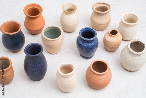 Handcrafted pottery collection showcasing diverse shapes and col