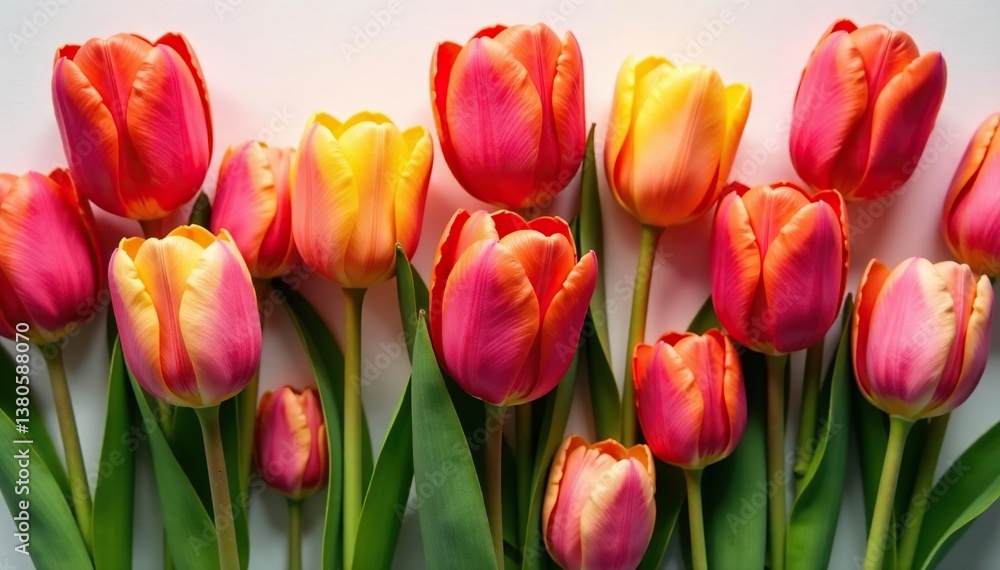 Fototapeta premium Bold stylized tulips arranged in a square grid , tile, print, art