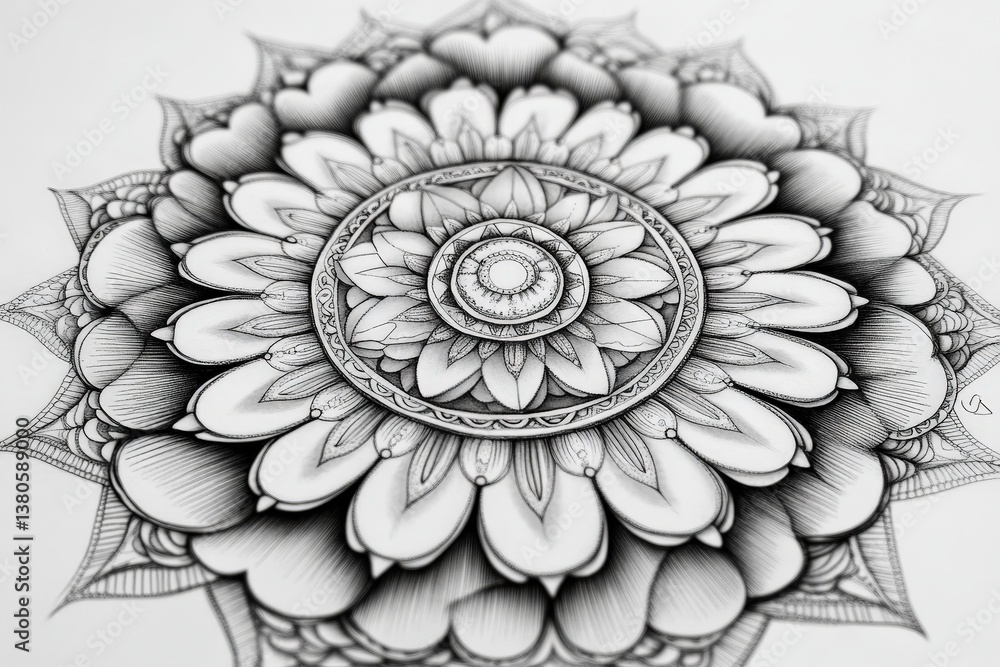 Intricate black-and-white abstract mandala-style drawing with fine details Intricate black-and-white abstract mandala-style drawing with fine details