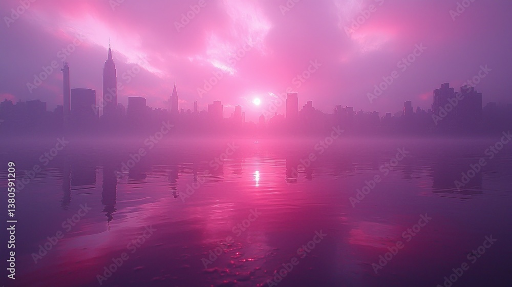 Fototapeta premium Pink Cityscape Silhouette at Sunrise