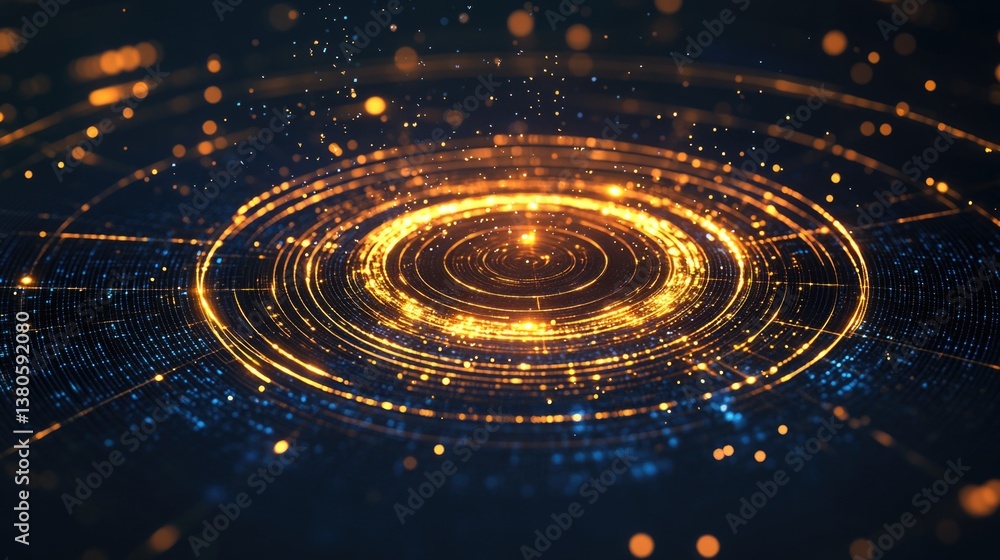 Fototapeta premium Abstract digital technology circle with glowing particles and rings