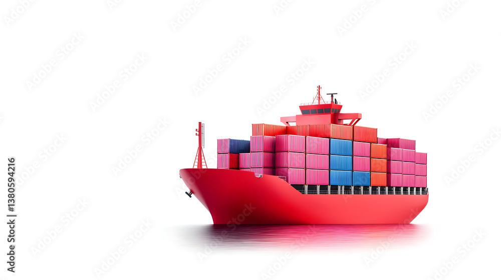 Obraz premium Red freighter loaded with colorful containers