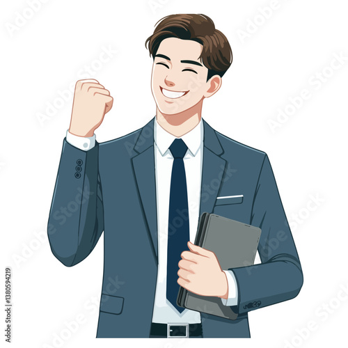 vector businessman clenching fist sign of work enthusiasm