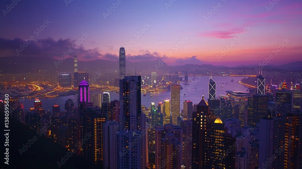 Obraz premium Hong Kong Skyline at Dusk: A Breathtaking Panoramic View