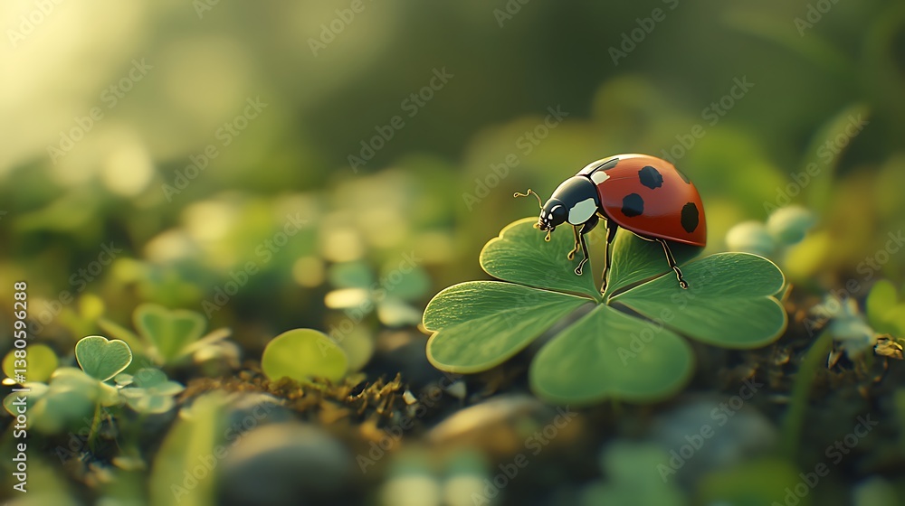 Obraz premium Beautiful ladybug touching clover images