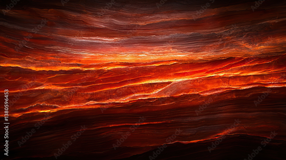 Fototapeta premium stunning display of layered stone with vibrant red and orange hues, resembling fiery sunset. texture and depth create