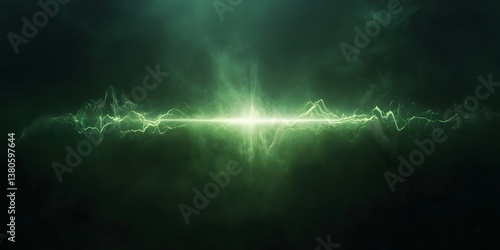 A vibrant green energy pulse with electrical discharge effects in a dark and moody atmosphere backdrop