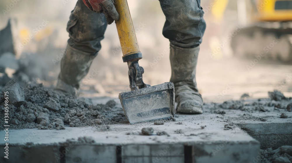 A construction worker using a jackhammer on concrete. Featuring strength and precision A construction worker using a jackhammer on concrete. Featuring strength and precision