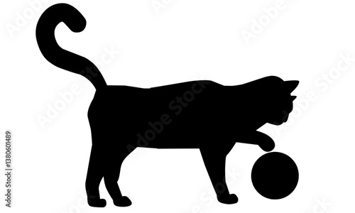 
Silhouette of a cat playing ball