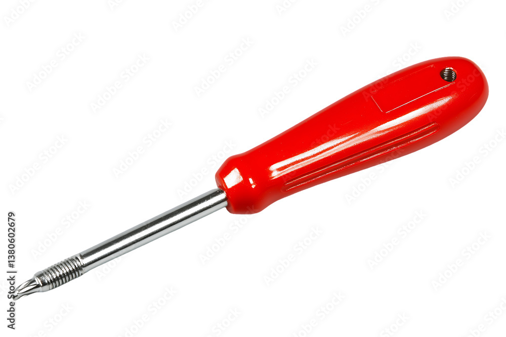 Red-Handled Precision Screwdriver with Tapered Tip, Isolated on White Red-Handled Precision Screwdriver with Tapered Tip, Isolated on White