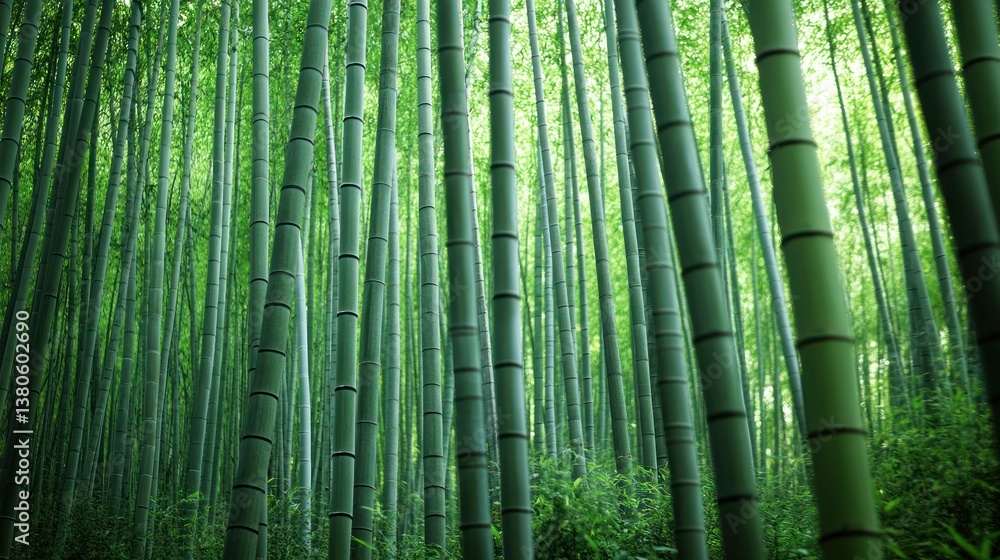 Lush bamboo forest with verdant stalks, creating a serene and immersive scene Lush bamboo forest with verdant stalks, creating a serene and immersive scene
