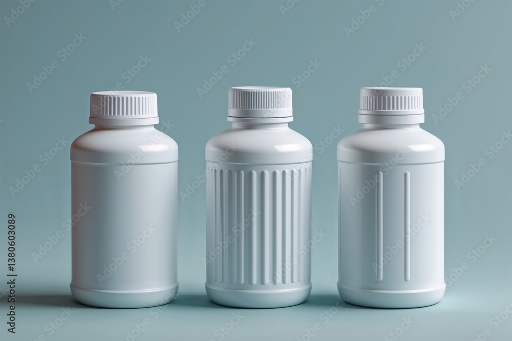 White bottles in a minimalistic arrangement White bottles in a minimalistic arrangement
