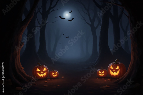 Wallpaper Mural halloween background with pumpkins and bats Torontodigital.ca