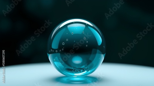 Aqua Perfection: Luminous Turquoise Glass Sphere with Droplet Reflections