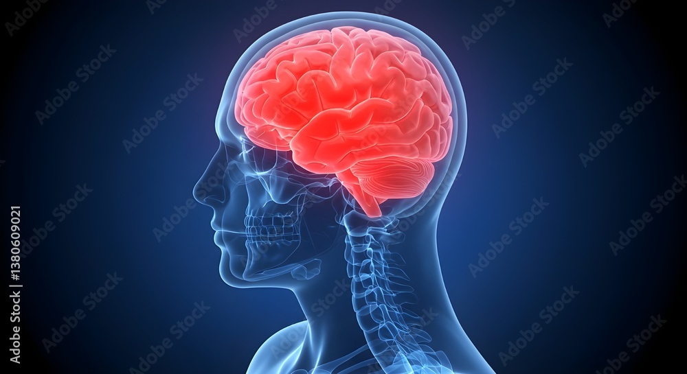 Obraz premium Human Brain in Transparent Skull Anatomy Scan