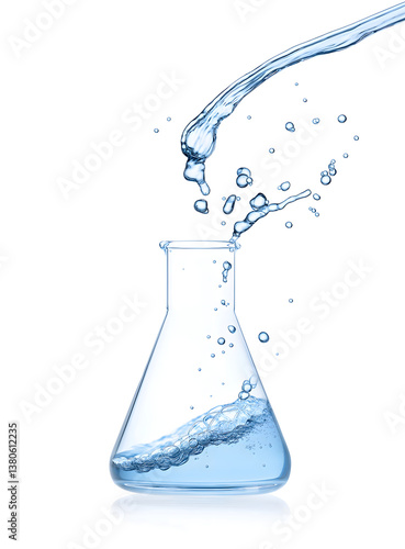 Water is poured into a transparent conical experimental beaker