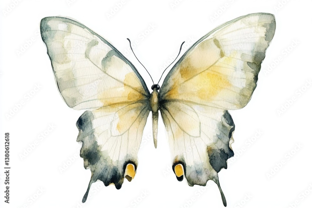 Fototapeta premium Colorful transformation captured in delicate watercolor depicting a butterfly fluttering in spring's embrace