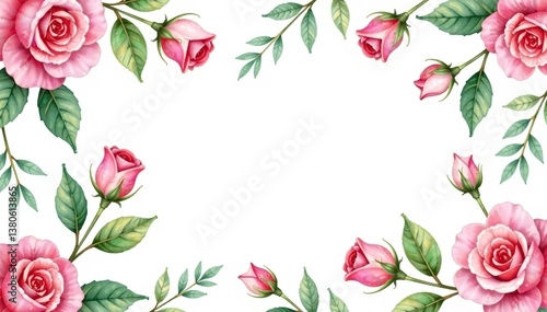 Wallpaper Mural Delicate watercolor roses, leaves & buds, repeating seamlessly , elegant, rose, pink Torontodigital.ca