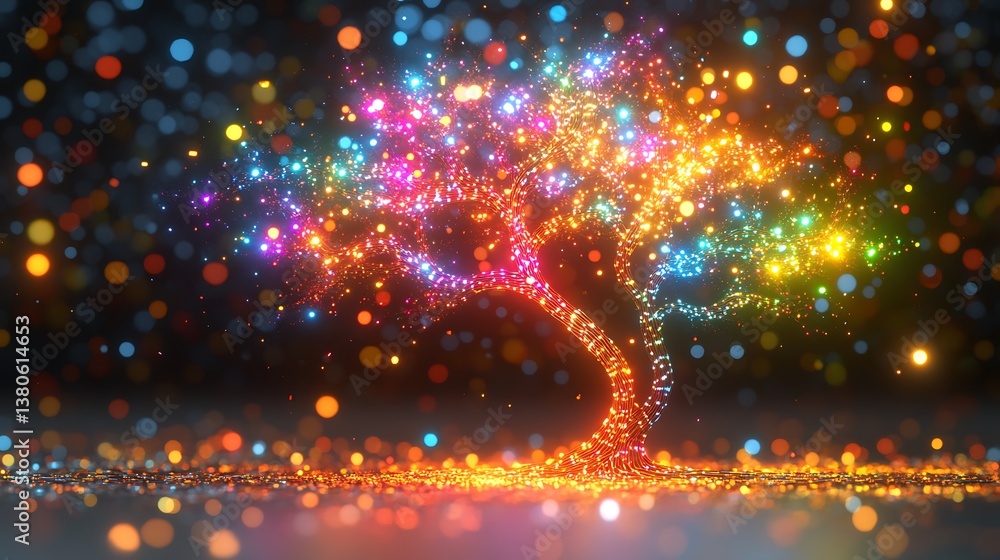 Obraz premium Abstract vibrant tree of light particles