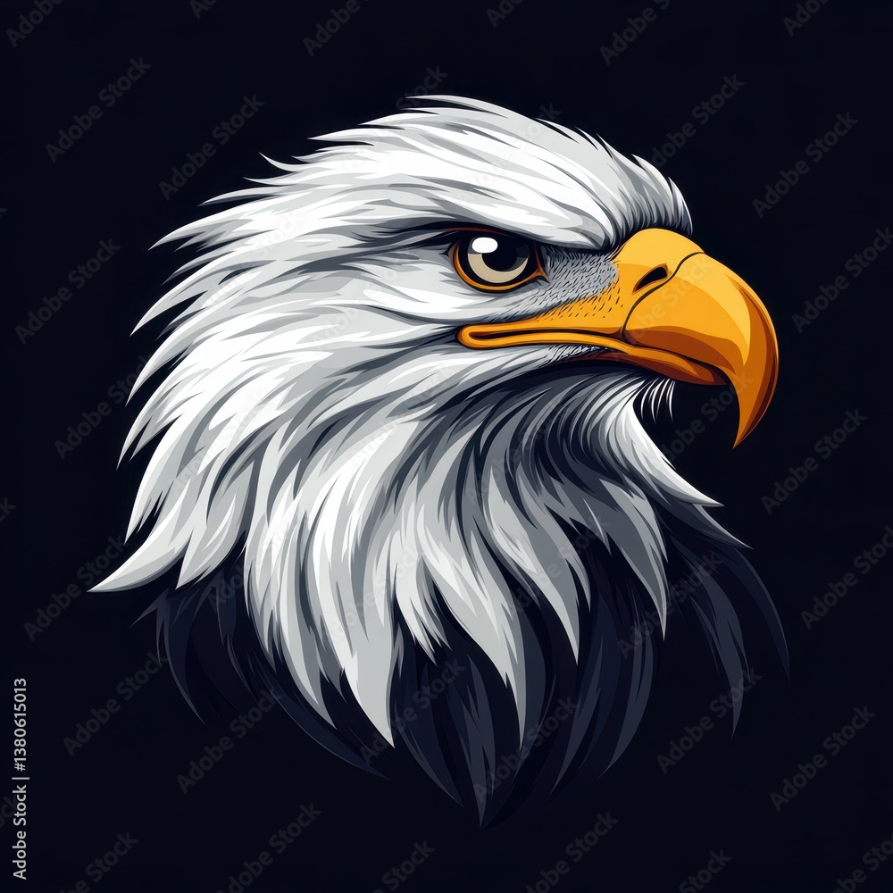 Bald eagle with detailed feathers and intense gaze on a dark background showcasing nature's majesty and wildlife Bald eagle with detailed feathers and intense gaze on a dark background showcasing nature's majesty and wildlife