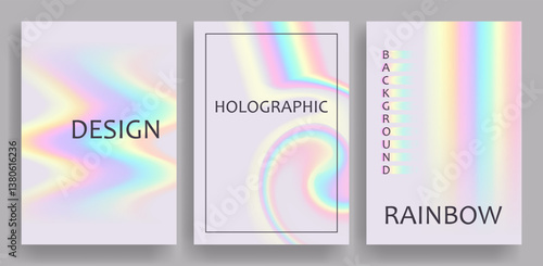 Design templates with holographic background for social media. Bright modern background with text. Rainbow holographic backgrounds