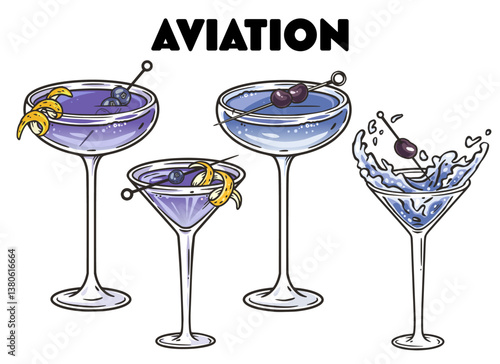 Gin, maraschino liqueur, crčme de violette, lemon juice