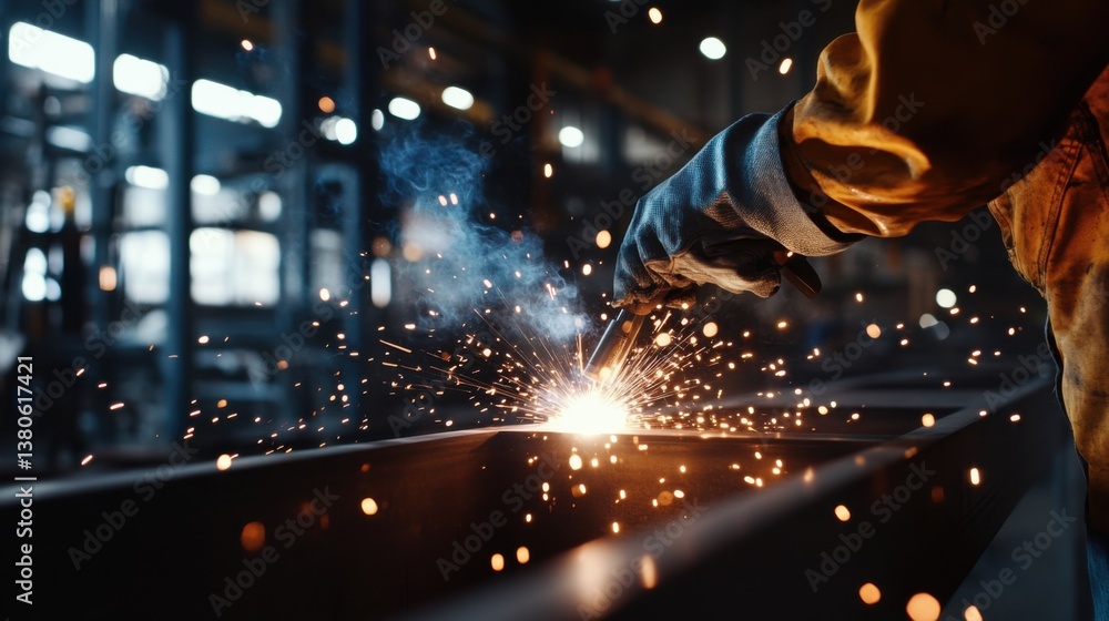 A construction worker welding metal structures. Featuring skill and craftsmanship A construction worker welding metal structures. Featuring skill and craftsmanship