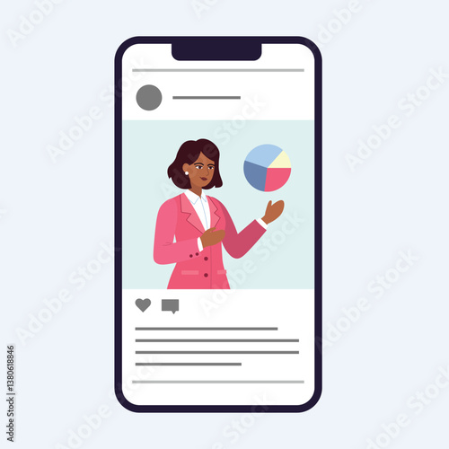 social media post of a successful businesswoman. social media with likes and comments. beautiful and confident businesswoman