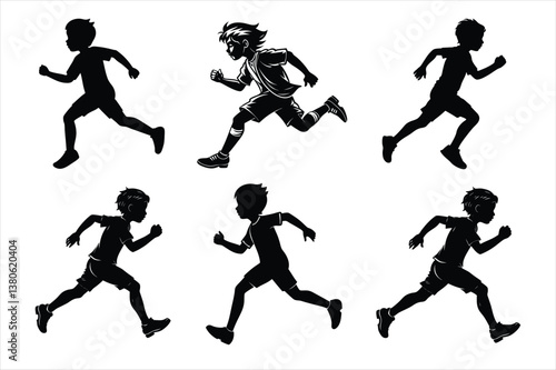 Set of Runing Boy Silhouette Vector Illustration