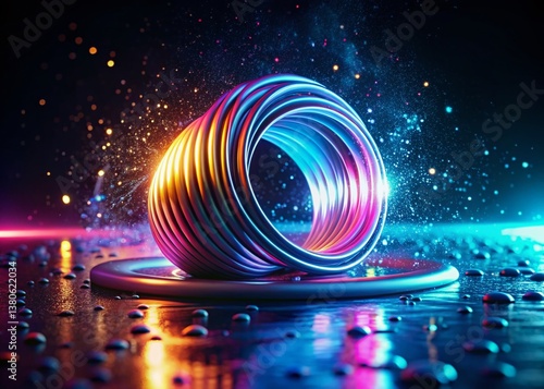 Tilt-Shift Neon Coil Reflection: Abstract Water Splash Background