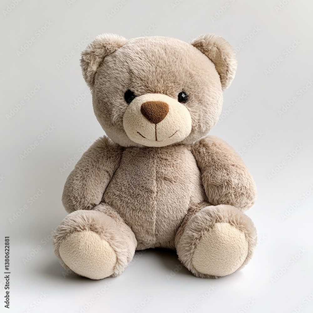 Obraz premium Beige plush teddy bear, sitting, cheerful expression