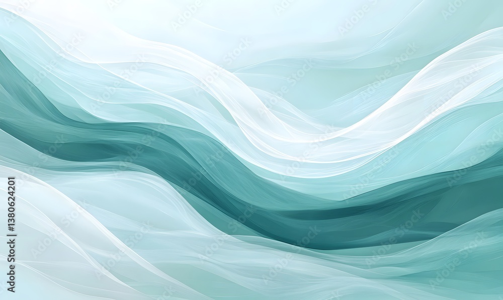 Fototapeta premium Abstract background with flowing teal and white waves creating a serene and calming atmosphere visual