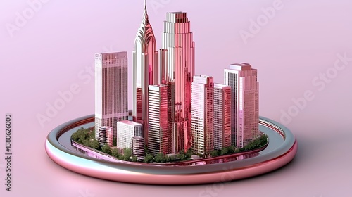 Rose Gold City Skyline Miniature on Pink Background
