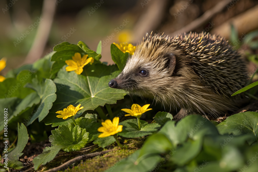 Hedgehog in the grass and forest with spiny bristles and a cute small snout in a natural wildlife setting Hedgehog in the grass and forest with spiny bristles and a cute small snout in a natural wildlife setting