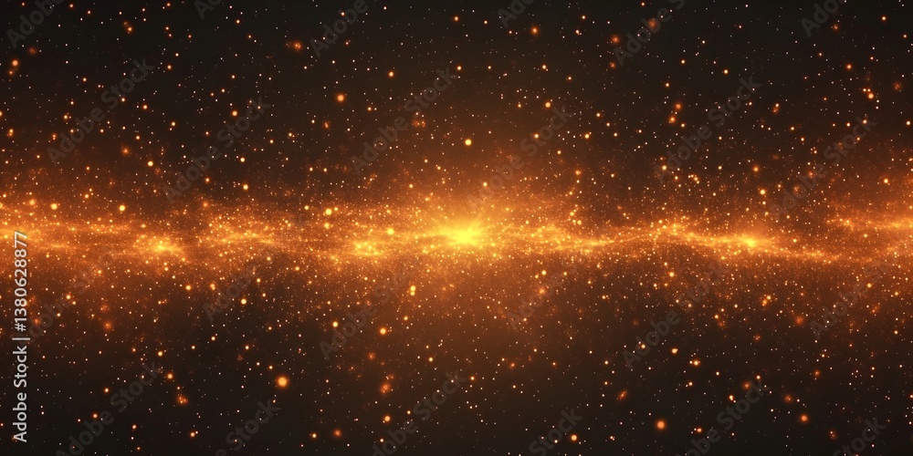 Fototapeta premium Abstract golden light streak with sparkling particles against a dark background scene view