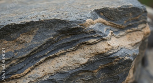 Natural Stone Texture: Earth Tones and Organic Detail - A close-up of a rock formation showcasing layered texture, natural patterns, earth tones, and geological formations. Symbolises strength
