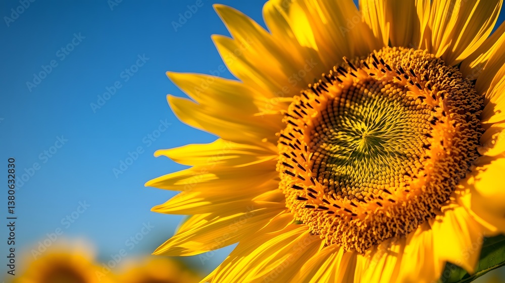 Naklejka premium sunflower closeup on blue background