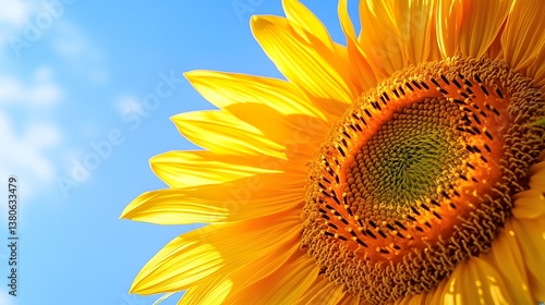 sunflower closeup on blue background