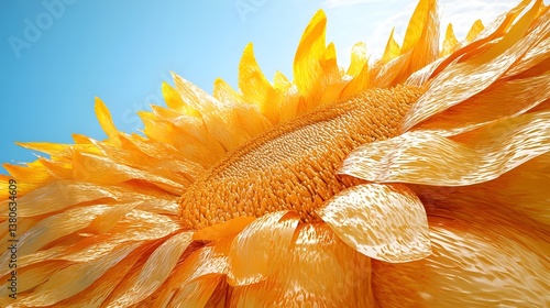 sunflower closeup on blue background