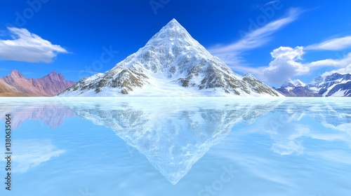 Wallpaper Mural Snow Capped Mountain Peak Reflecting in a Glacial Lake under a Blue Sky Torontodigital.ca