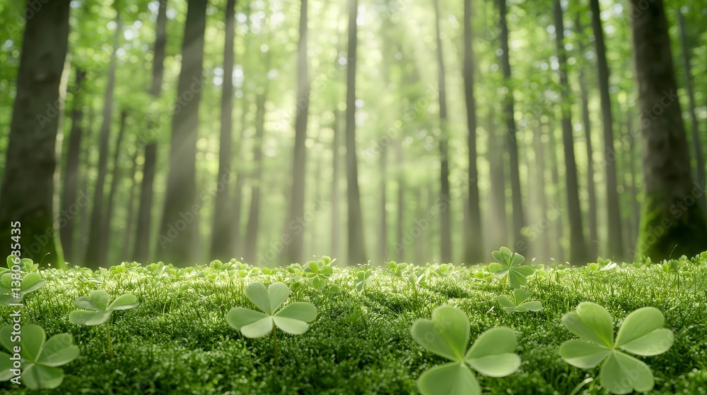 Fototapeta premium Sunlight Drenched Forest Floor with Clover