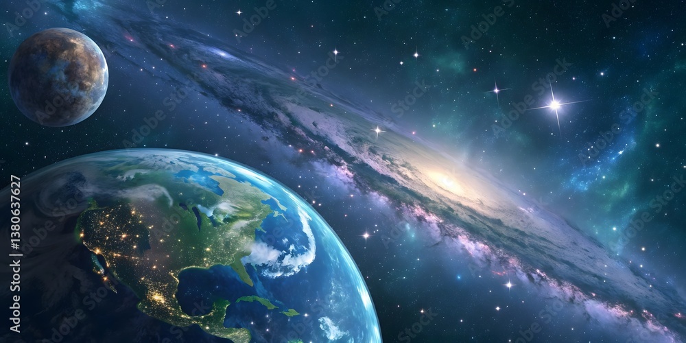 Fototapeta premium Stunning View of Earth with a Beautiful Galaxy in Space