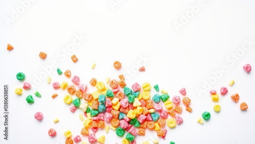 Obraz na płótnie Colorful Candy Nerds Scattered on White Background, Playful Design w salonie