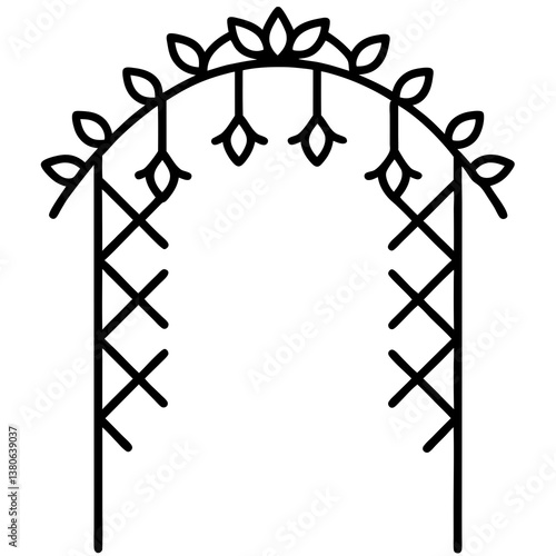 Vine covered trellis line art illustration