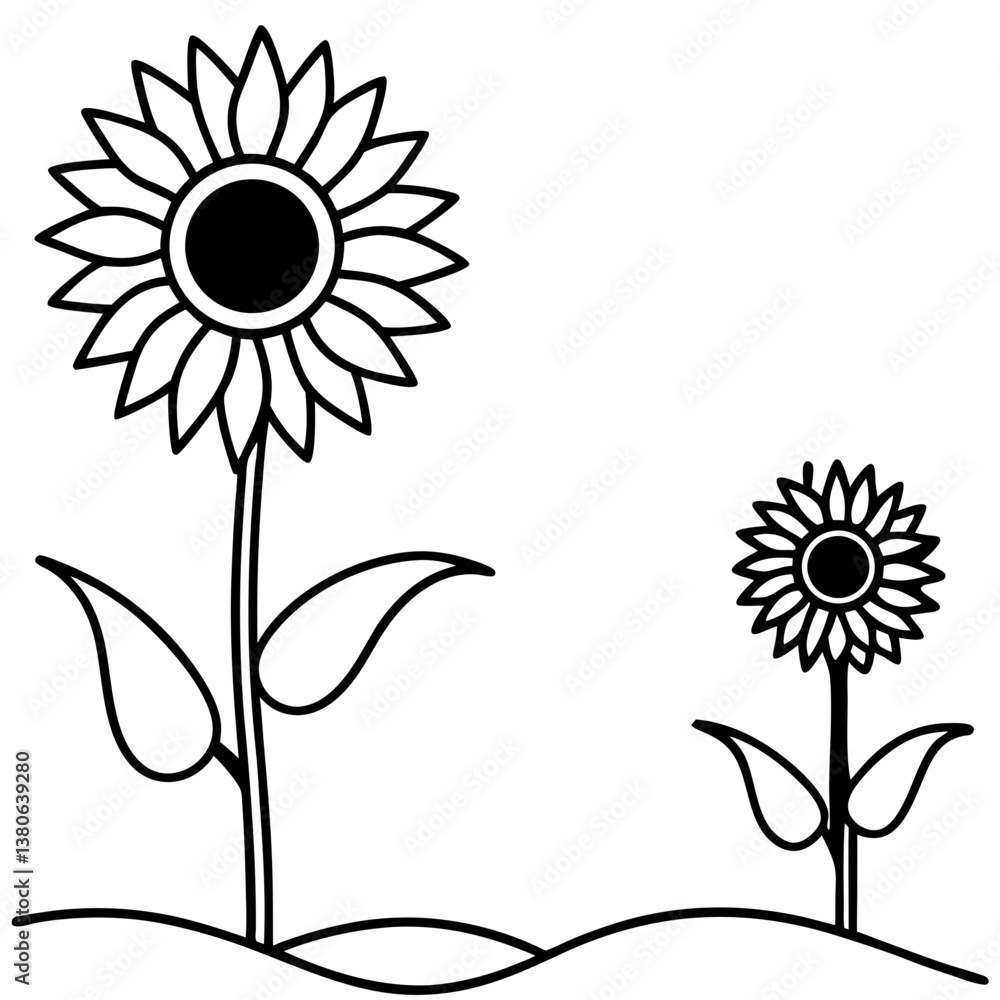Sunflower field line art illustration Sunflower field line art illustration