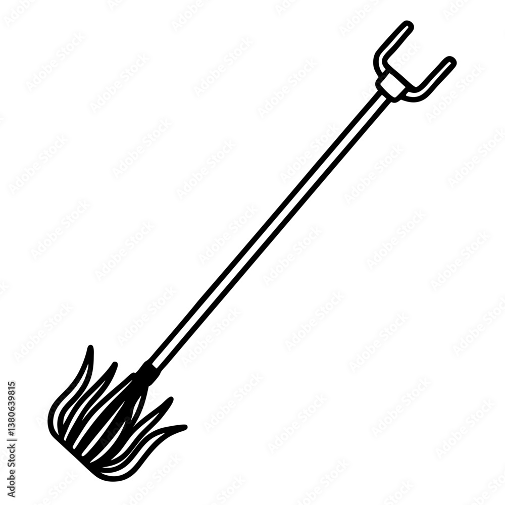 Naklejka premium Pitchfork stuck in hay line art illustration