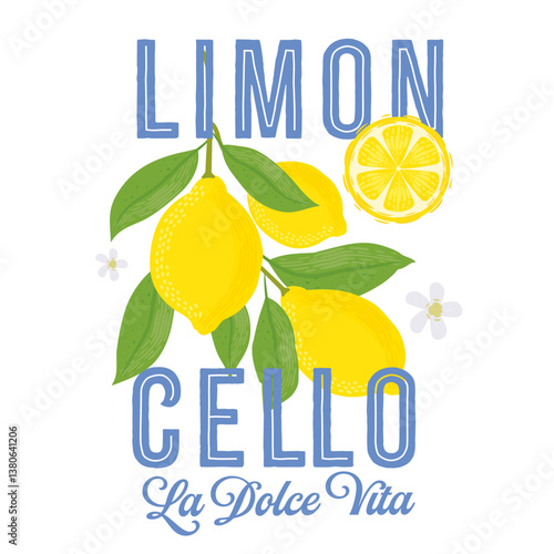 Lemons with leaves Illustration. Lemon plant. Template for cards, menus, flyers, posters. Vector hand drawn illustration.