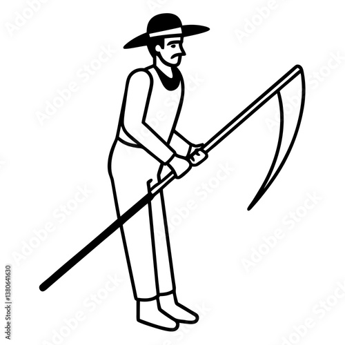  Farmer sharpening a scythe illustration