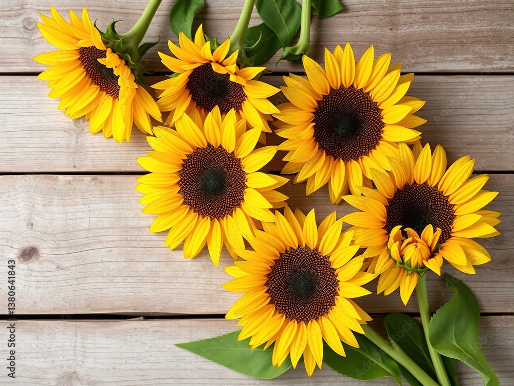 Obraz premium Sunny Yellow Sunflowers on Rustic Wood